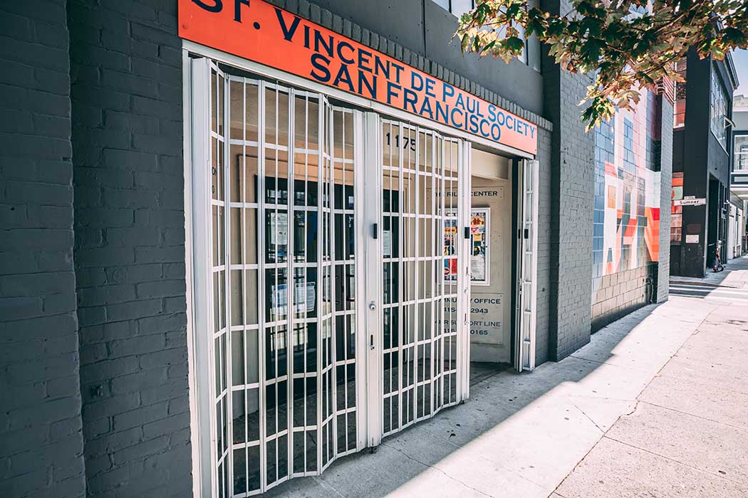 Security gate entrance to St. Vincent de Paul Society in San Francisco