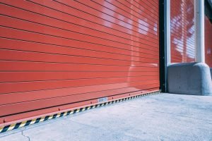 Red rolling overhead door installed by Union Door